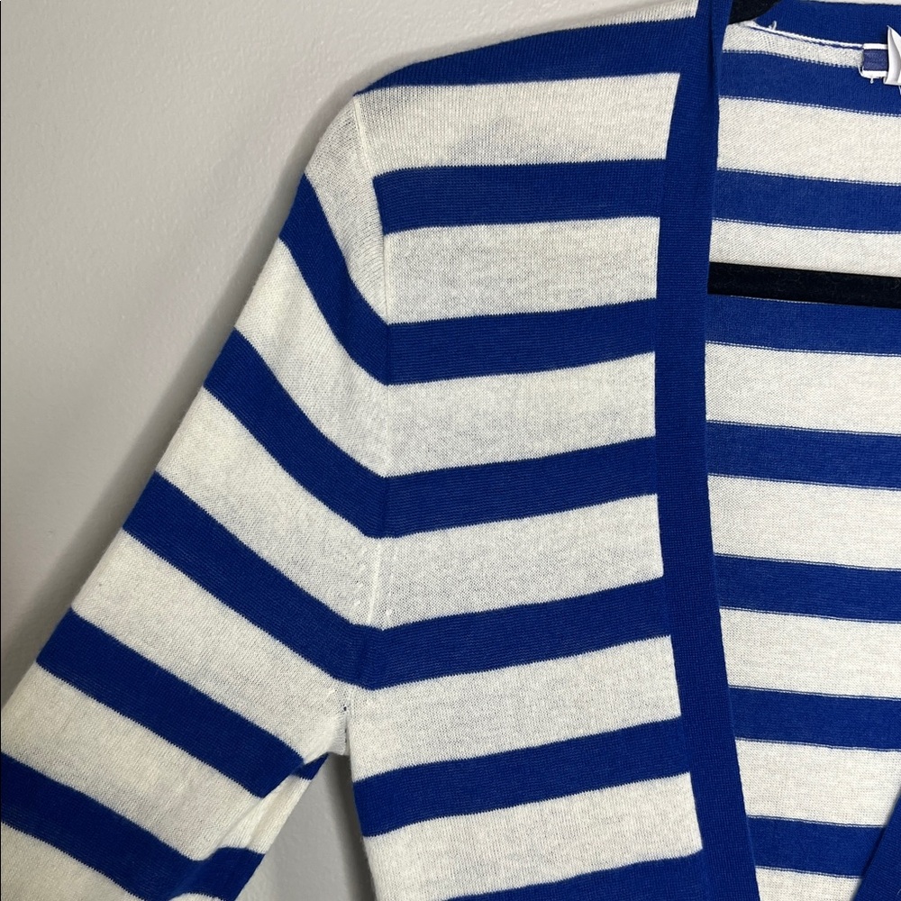 J. Crew 100% Cashmere Nautical blue and white stripe cardigan size Medium - Picture 6 of 13